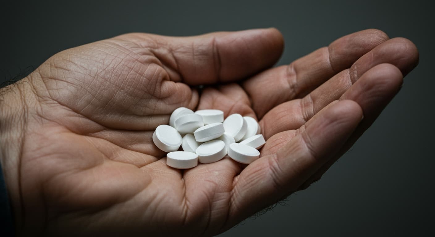 Hands holding pills.