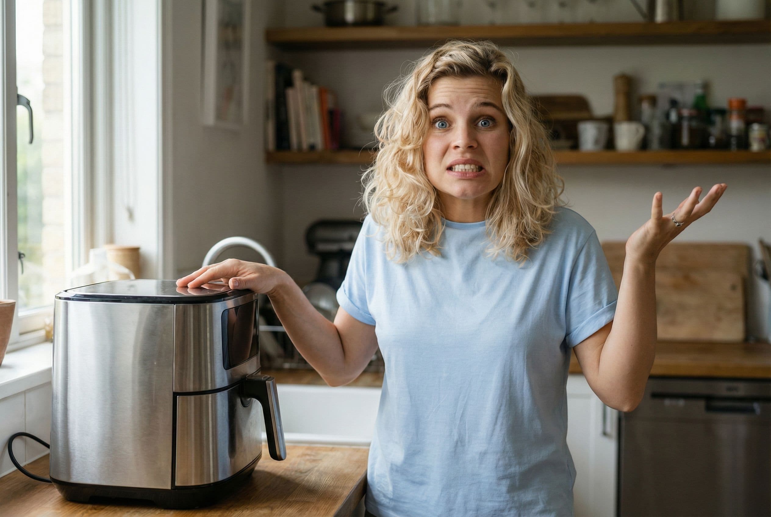 Confused Woman, Gaining Weight With Air Fryer