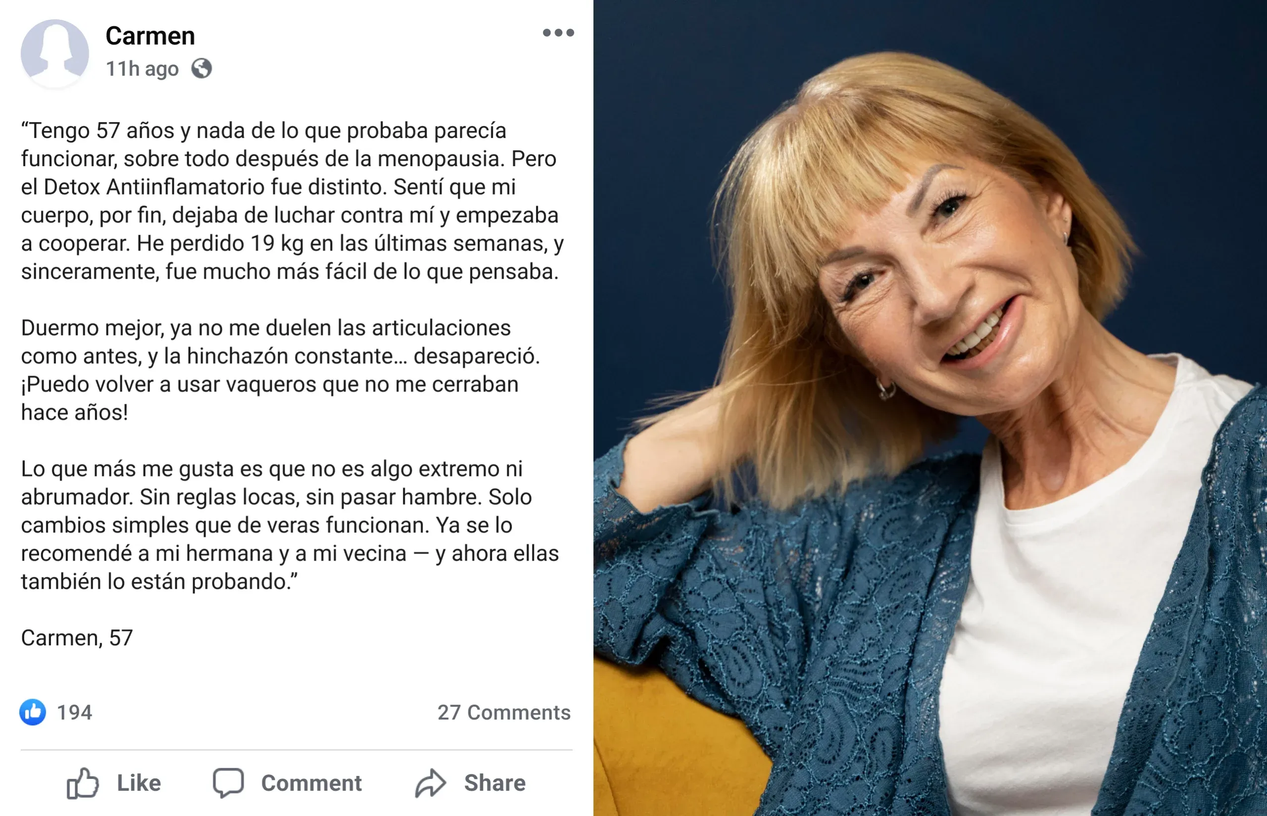 Carmen, 57, shares about her weight loss journey with no.Diet. 