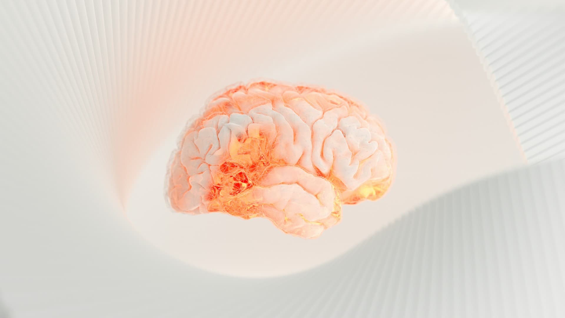Stylized brain with subtle digital circuitry representing AI and mental well-being