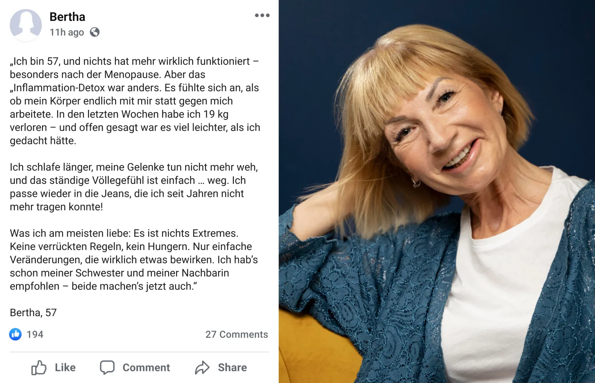 Bertha, 57, shares about her weight loss journey with no.Diet.