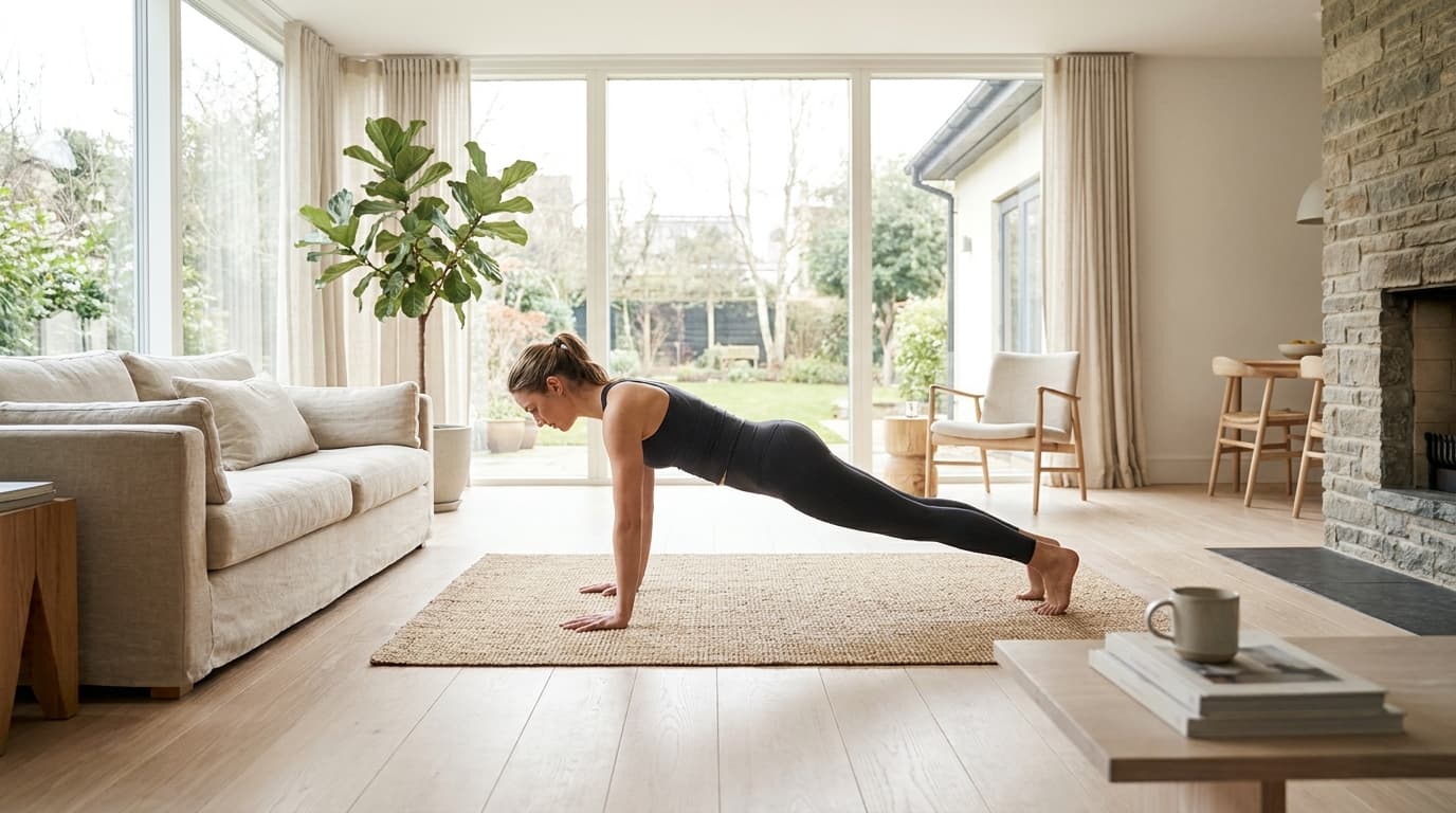woman stretching on mat