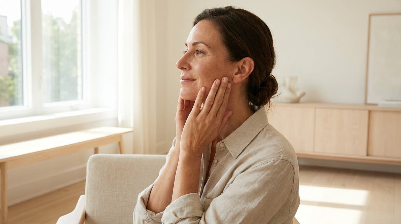 woman massaging jawline